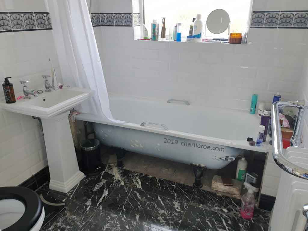 Newly installed Art Deco bathroom finished apart from the bath panel