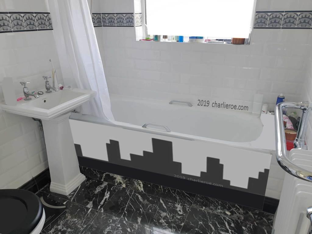 New Art Deco lacquered, wood or veneered bathroom decorative bath panel with New Yoprk skyline