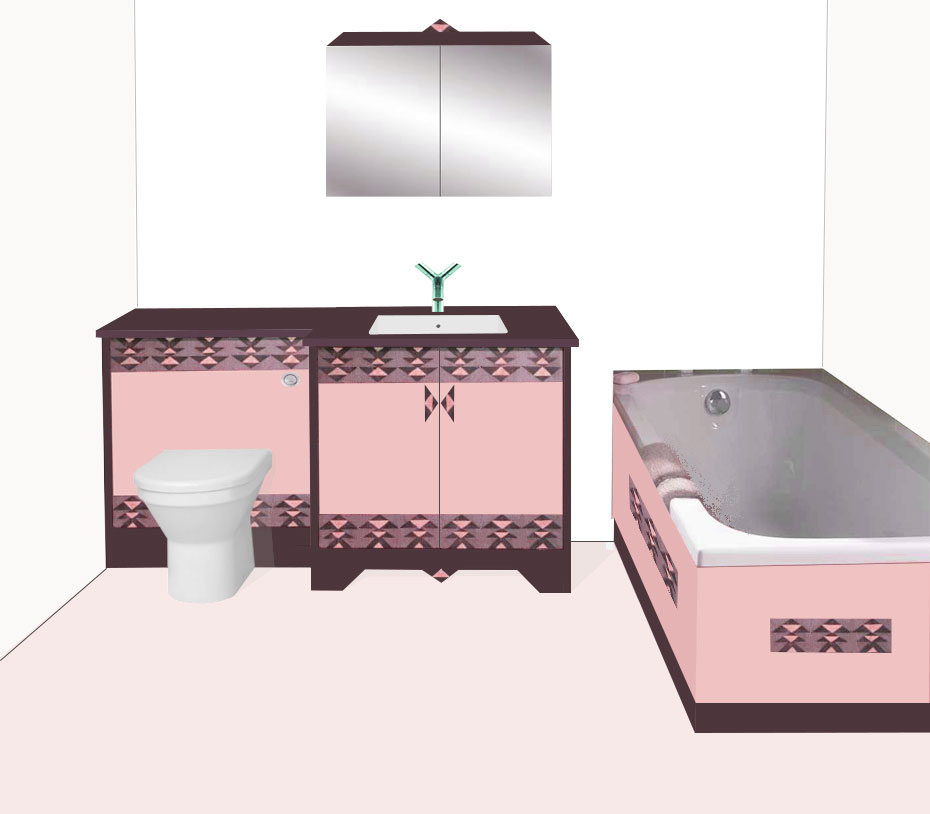 New Art Deco painted 2 door bathroom vanity unit & built-in WC unit & matching bath panels & wall mirror cabinet