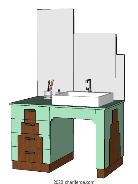 New Art Deco Skyscraper style lacquered bathroom a vanity unit and stepped top mirror
