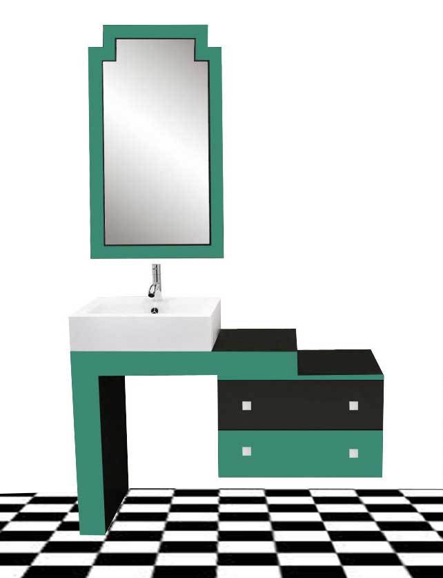new Art Deco Paul Frankl Skyscraper style bathroom stepped vanity units & wall mirror