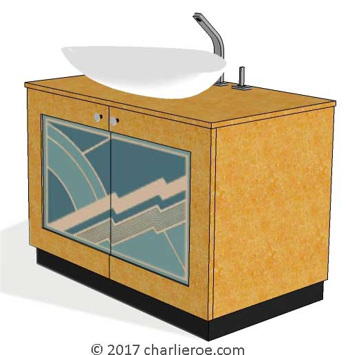 New Art Deco maple wood 2 door bathroom vanity unit with Cubist design door panels