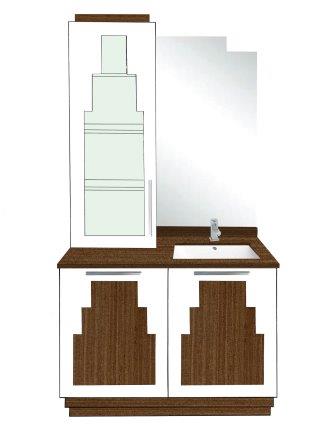 new Art Deco bathroom vanity unit design with Paul Frankl Skyscraper style Deco designs with tall display unit