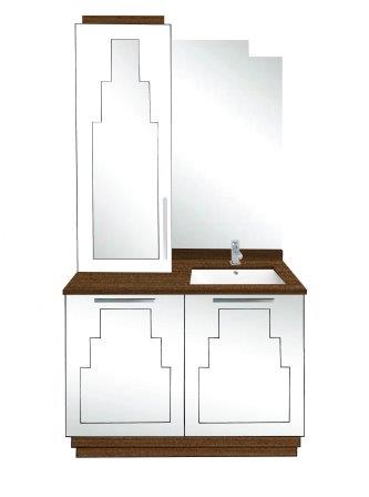 new Art Deco bathroom vanity unit design with Paul Frankl Skyscraper style Deco designs with mirror panel tall unit