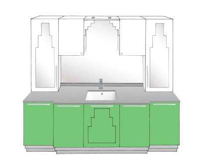 new Art Deco bathroom 5 door vanity unit with Paul Frankl Skyscraper style Deco designs & tall units