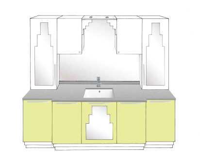 new Art Deco bathroom 5 door vanity unit with Paul Frankl Skyscraper style Deco designs & tall units
