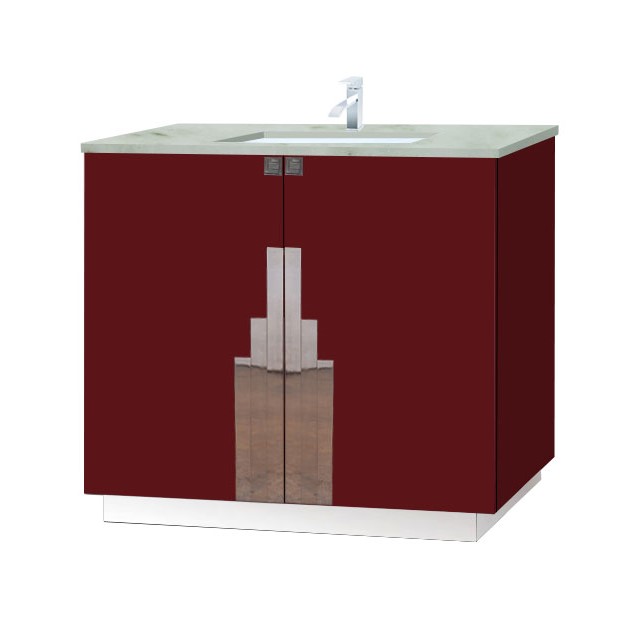new Art Deco painted 2 door bathroom vanity unit with chrome Skyscraper design on doors