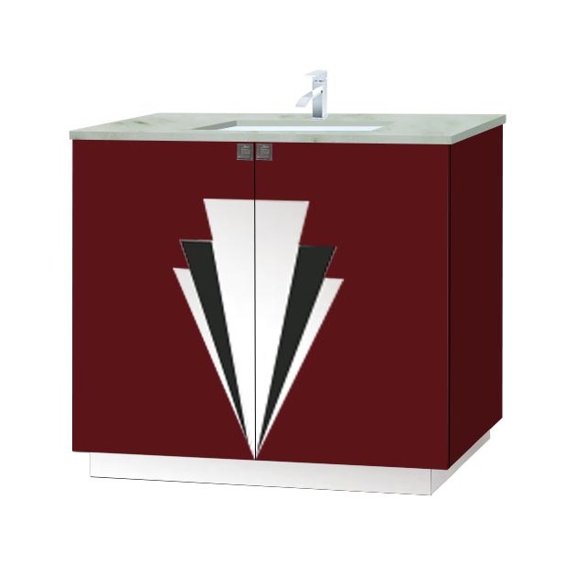 new Art Deco painted 2 door bathroom vanity unit with stepped mirrors design on doors