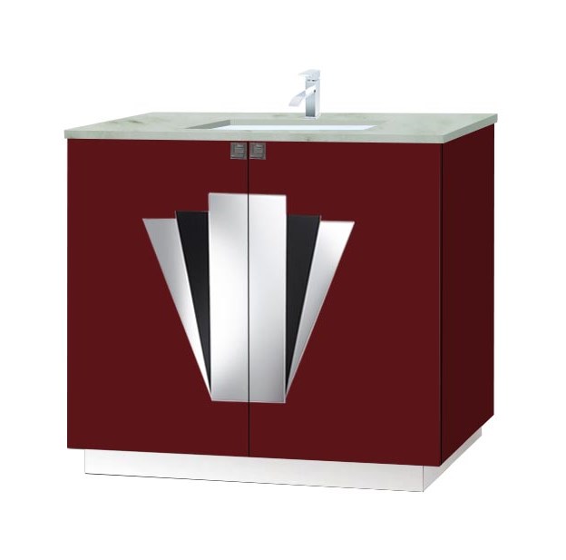 new Art Deco painted 2 door bathroom vanity unit with stepped mirrors design on doors