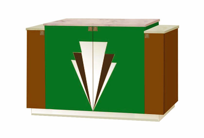 New Art Deco 4 door stepped sideboard with Deco design on doors & lacquered painted in Miami style pastel colours