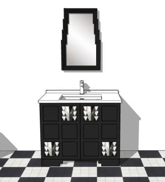 CR Mackintosh black painted bathroom vanity unit with stained glass panels & matching wall mirror