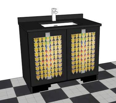 CR Mackintosh Derngate style black painted bathroom  2 door vanity unit with painted Cubist patterns
