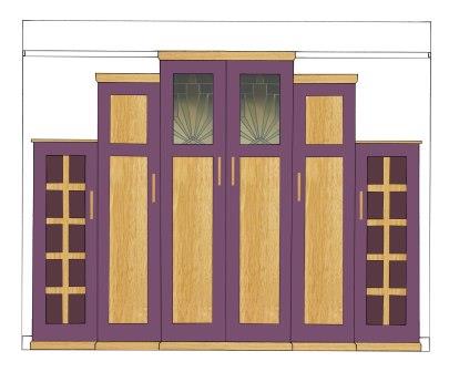 new Art Deco Skyscraper style stepped breakfront 6 door bedroom wardrobes painted & wood with stained glass panels furniture