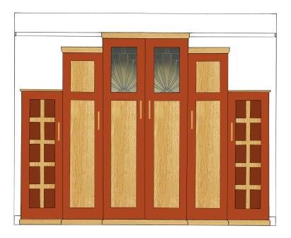 new Art Deco Skyscraper style stepped breakfront 6 door bedroom wardrobes painted & wood with stained glass panels furniture