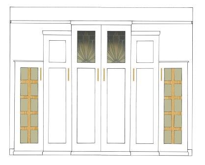 new Art Deco Skyscraper style stepped breakfront 6 door bedroom wardrobes painted & wood with stained glass panels furniture