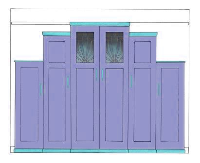 new Art Deco Skyscraper style stepped breakfront 6 door bedroom wardrobes painted & wood with stained glass panels furniture