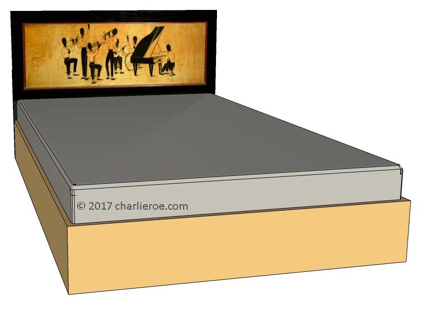 New Art Deco Maple & painted bedroom bed headboard with Jazz band silhouettes design