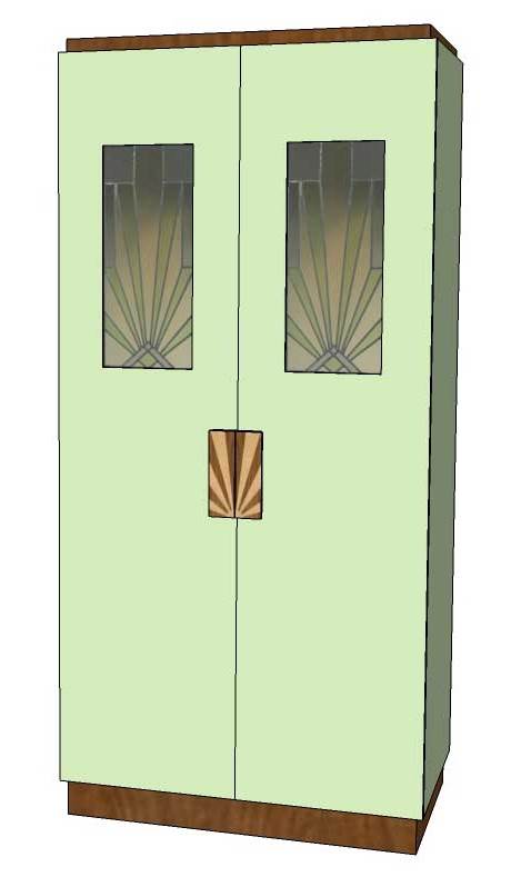 New Art Deco 2 door cabinet, cupboard, bar or sideboard & wardrobe lacquered painted in KEM Weber colours with veneered marquetry panels & handles