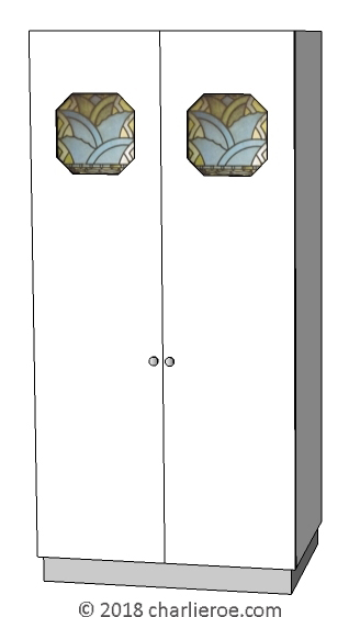 New Art Deco 2 door wardrobe lacquered painted with octagonal stained glass panels
