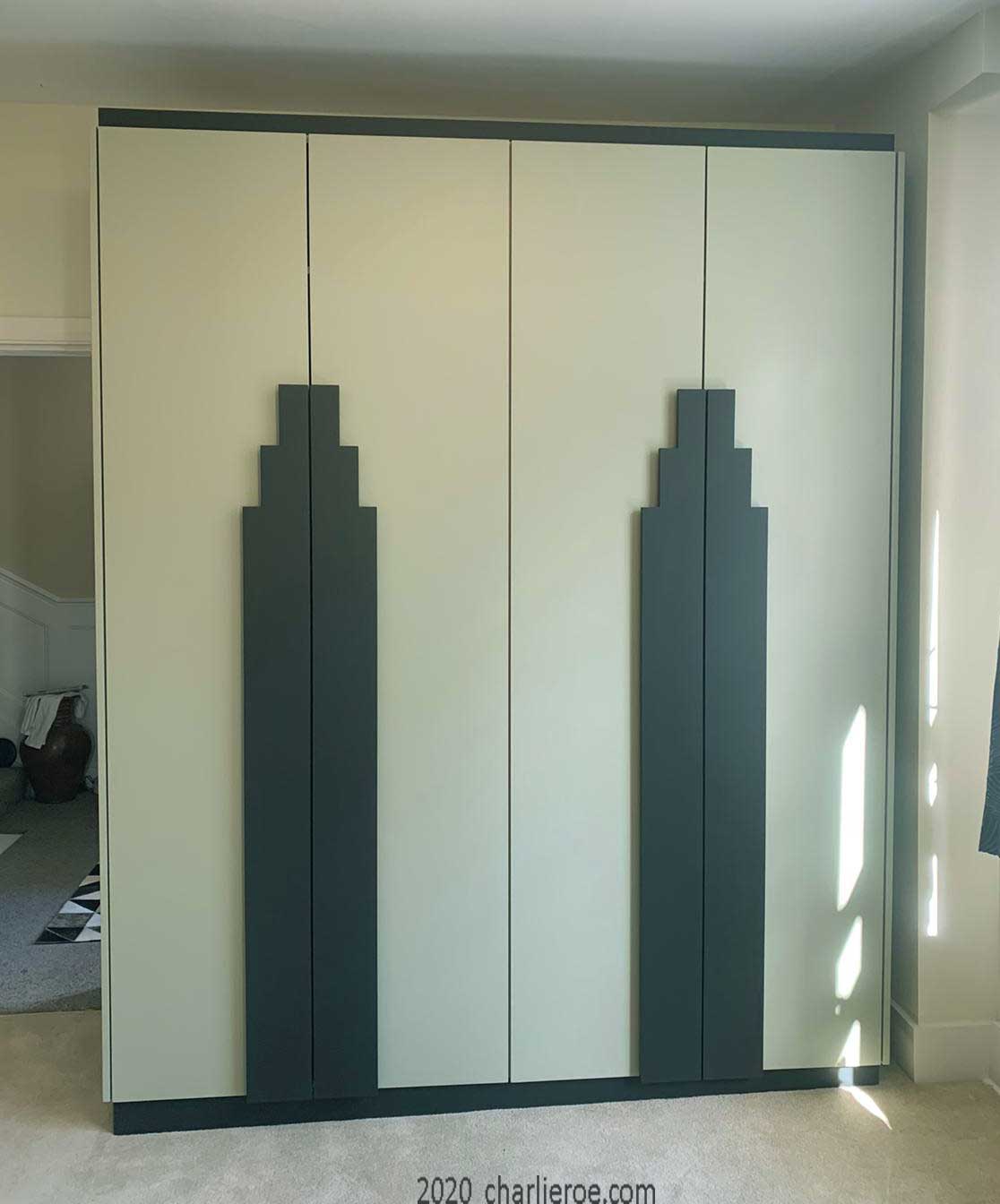 New Art Deco Skyscraper style 2 door x double painted wardrobes with Skyscraper style door handles