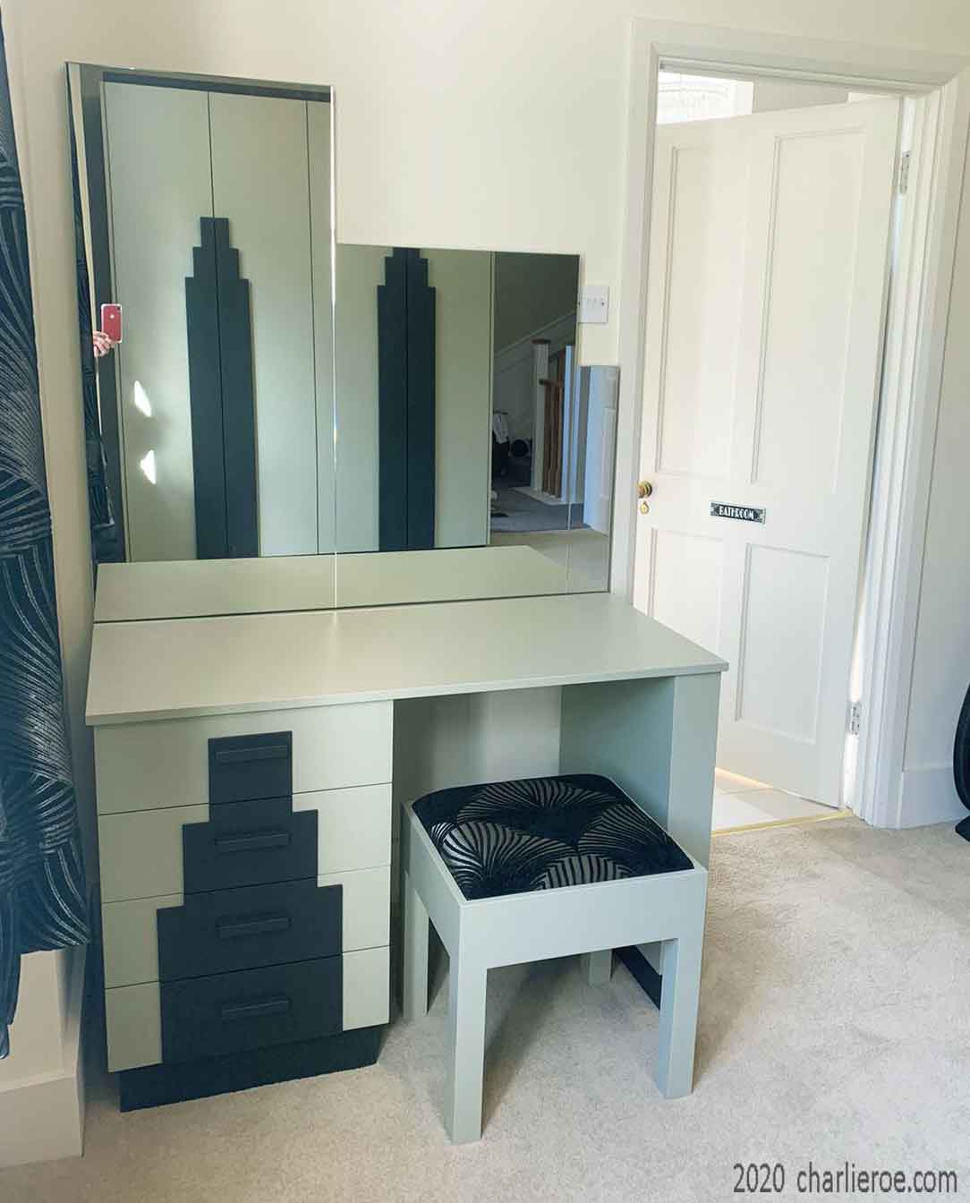 New Art Deco Skyscraper style painted lacquered dressing table & stool
