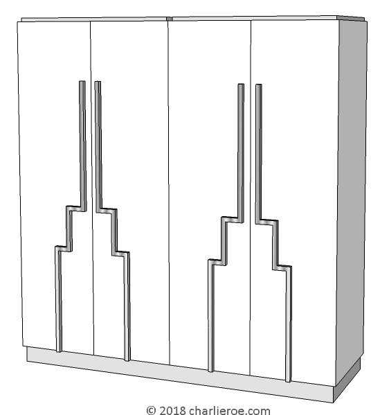 New Art Deco 4 door wardrobe lacquered white with stainless steel Skyscraper style door handles