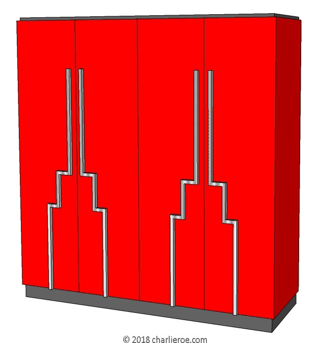 New Art Deco 6 door wardrobe with aluminium or stainless steel finish Skyscraper style door handles