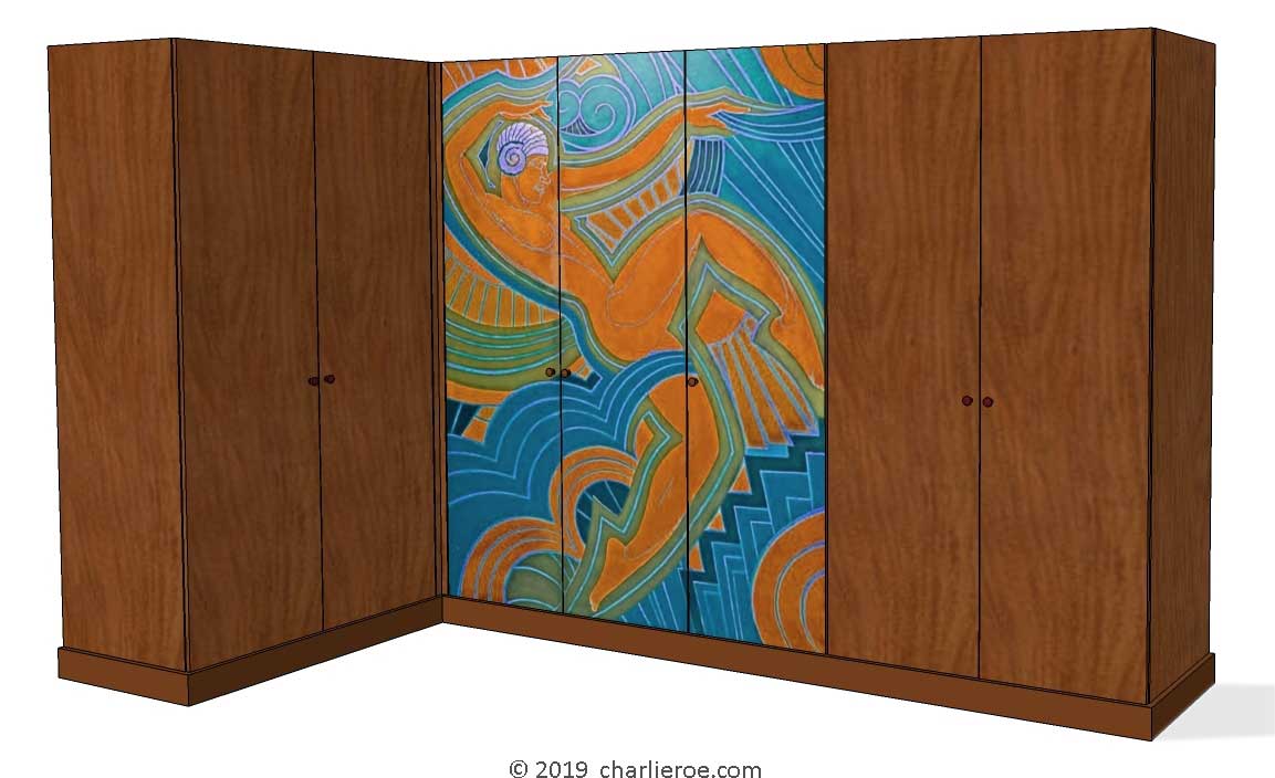 new Art Deco 7 door bedroom L shape corner wardrobes painted with a Josephine Baker Cubist design
