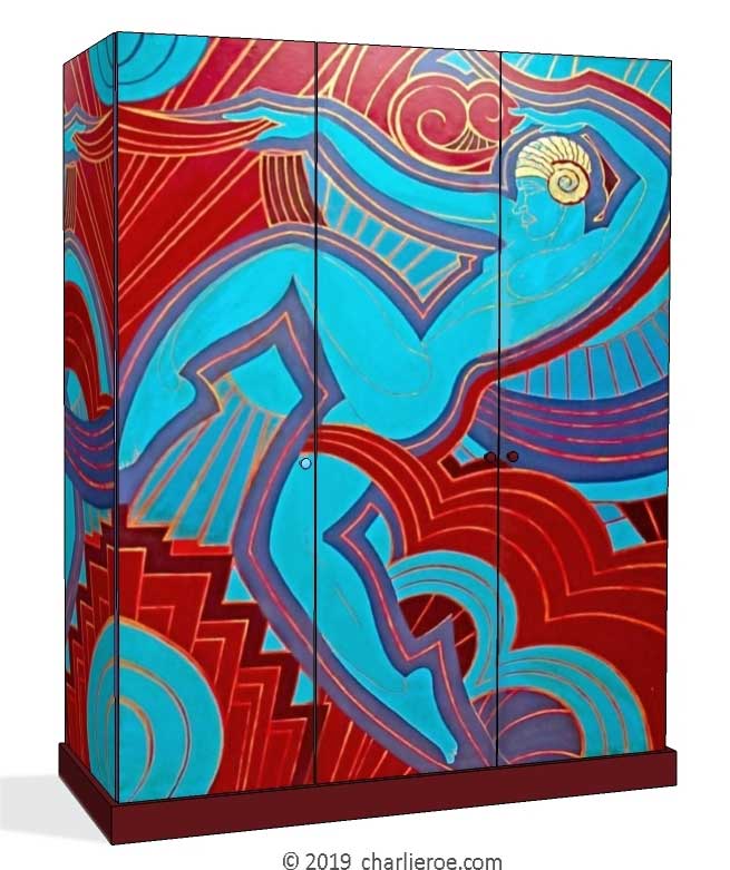new Art Deco 3 door bedroom wardrobes painted with a Josephine Baker Cubist design