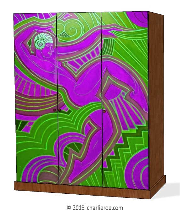 new Art Deco 3 door bedroom wardrobes painted with a Josephine Baker Cubist design