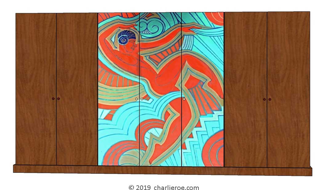 new Art Deco 7 door bedroom wardrobes painted with a Josephine Baker Cubist design