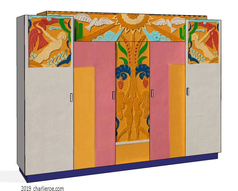 new Art Deco 5 door free standing and built-in fitted bedroom wardrobes painted with Miami decorative designs