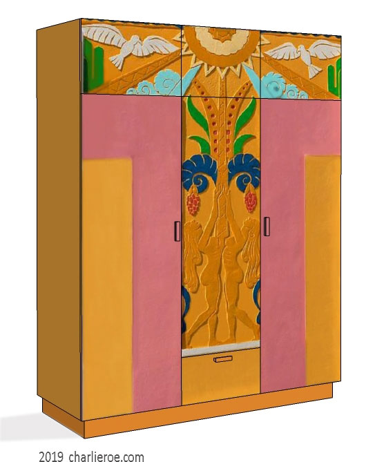new Art Deco 3 door free standing and built-in fitted bedroom wardrobes painted with Miami decorative designs