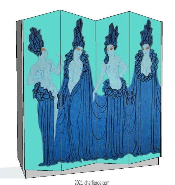 new Art Deco free standing & built-in fitted bedroom wardrobes painted with Cubist style doors & Erte inspired decorative designs