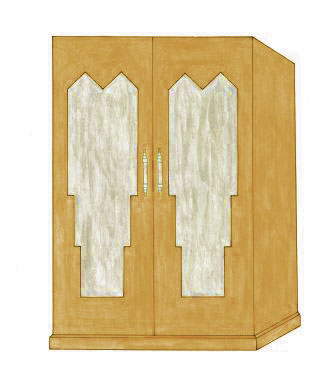 Art Deco bedroom built-in 2 door wardrobes with mirror panels furniture in sienna finish