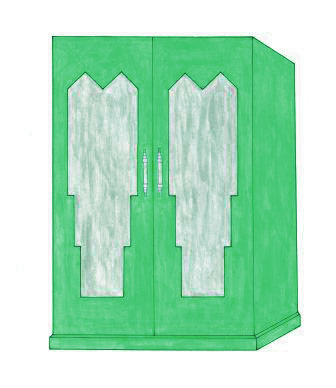 Art Deco bedroom built-in 2 door wardrobes with mirror panels furniture in green finish