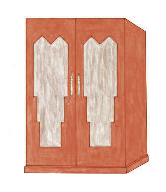 Art Deco bedroom built-in 2 door wardrobes with mirror panels furniture in terracotta finish