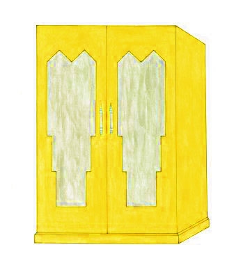 Art Deco bedroom built-in 2 door wardrobes with mirror panels furniture in yellowfinish