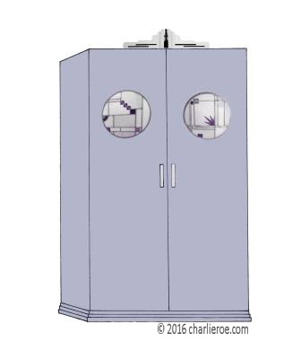 New Art Deco wardrobe with Cubist design round stained glass panels