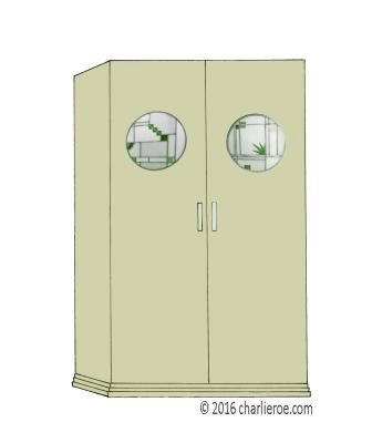 New Art Deco wardrobe with Cubist design round stained glass panels