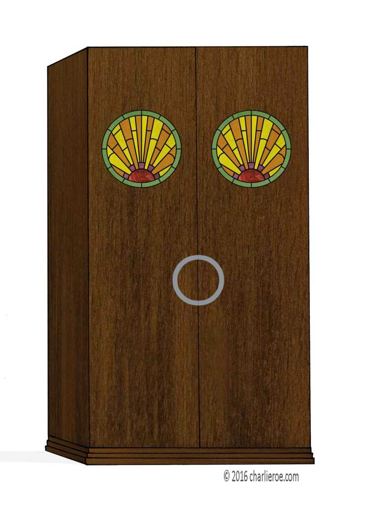 New Art Deco wardrobe with rising sun design round stained glass panels