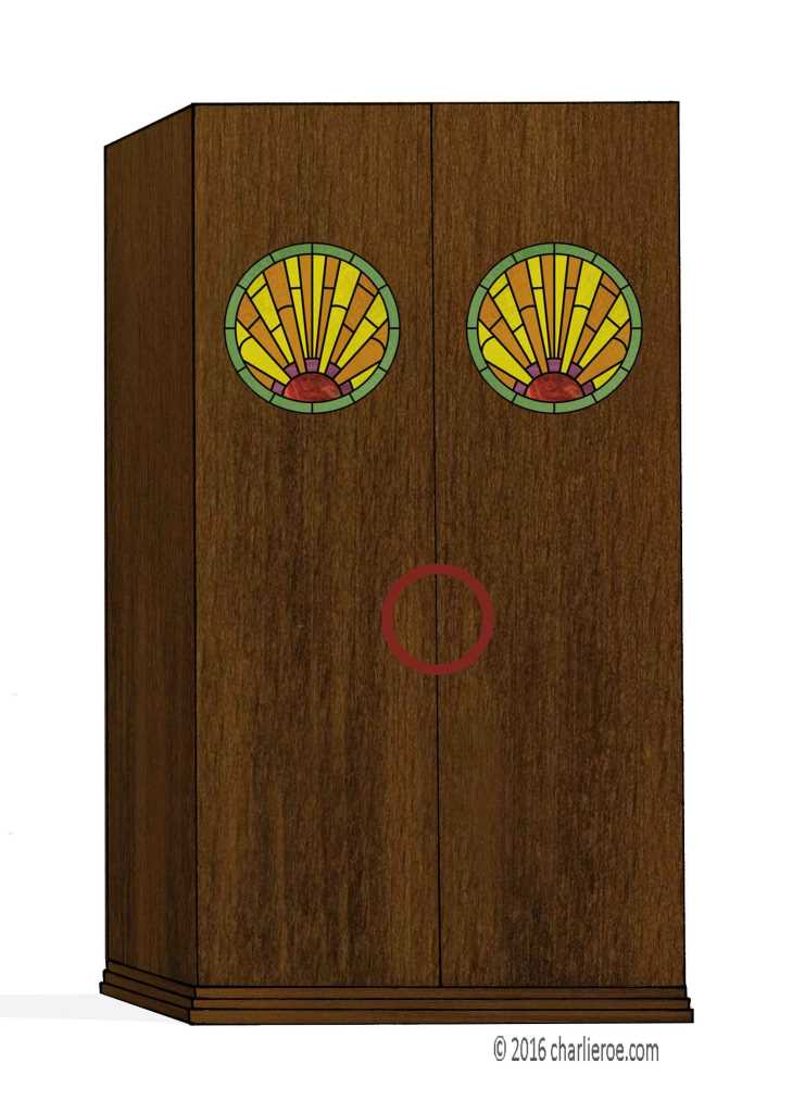 New Art Deco wardrobe with rising sun design round stained glass panels