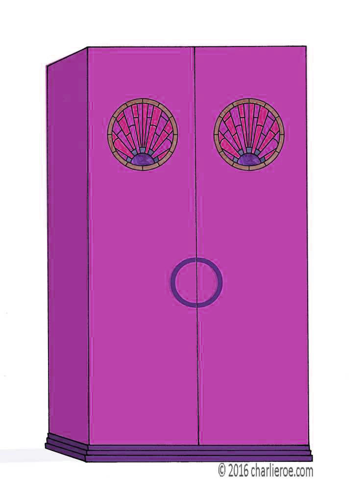New Art Deco wardrobe with rising sun design round stained glass panels