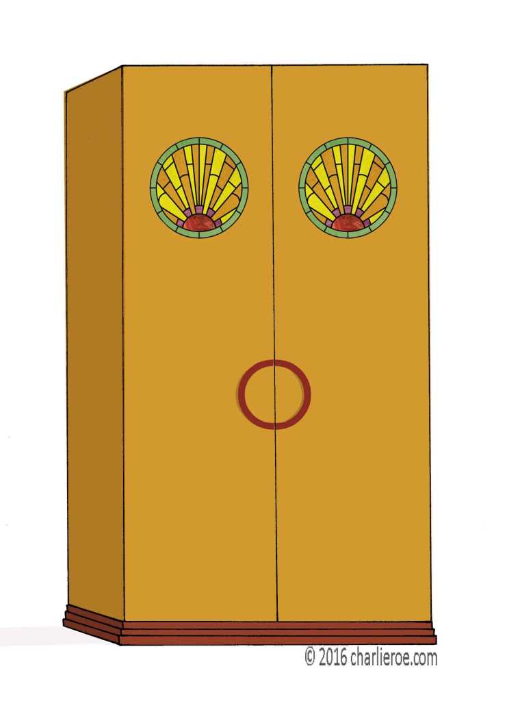 New Art Deco wardrobe with rising sun design round stained glass panels