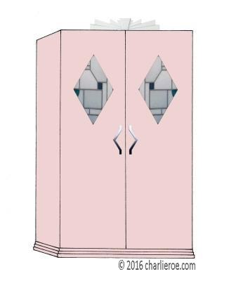 New Art Deco wardrobe with Cubist diamond shaped stained glass panels