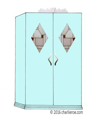 New Art Deco wardrobe with Cubist diamond shaped stained glass panels