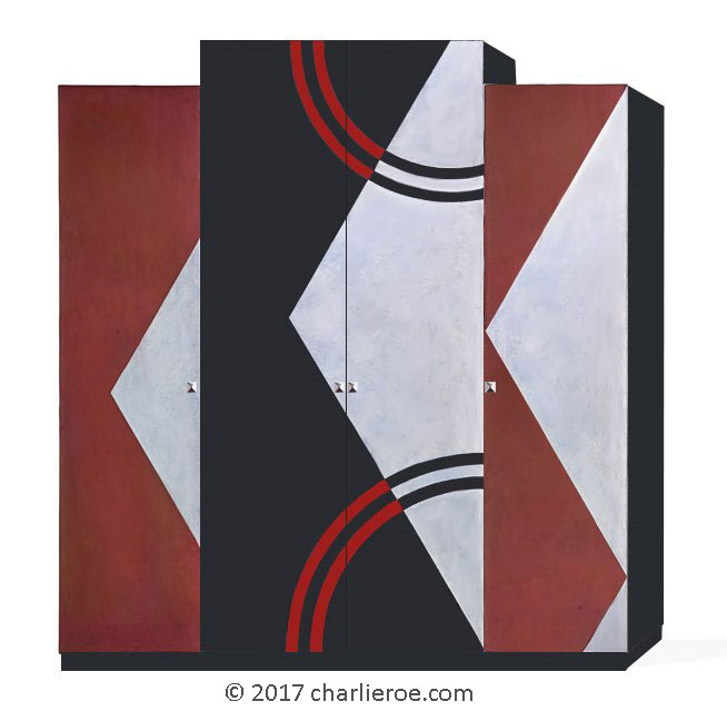 new Art Deco Donald Deskey Geometric Cubist painted & silver leafed 4 door bedroom wardrobe