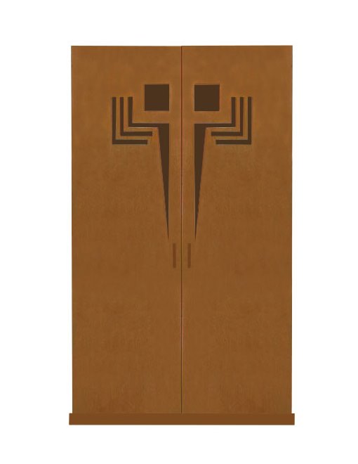 Frank Lloyd Wright Prairie Mission style Arts & Crafts Movement oak bedroom 2 door wardrobe with stylised door panel cut-out designs