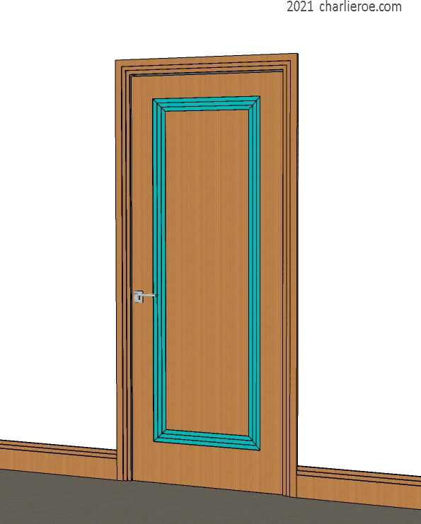 new bespoke Art Deco wood & painted interior door with stepped door mouldings and matching door architrave mouldings and skirting/baseboards