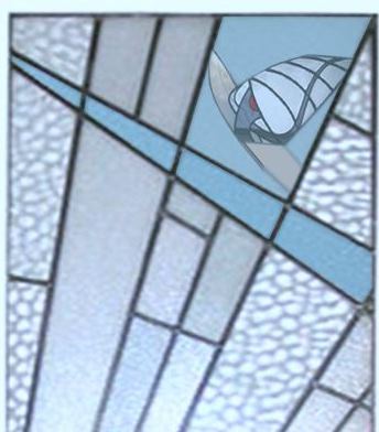 new Art Deco Moderne door with Cubist Rising Sun design leaded stained glass panel with wind surfer design